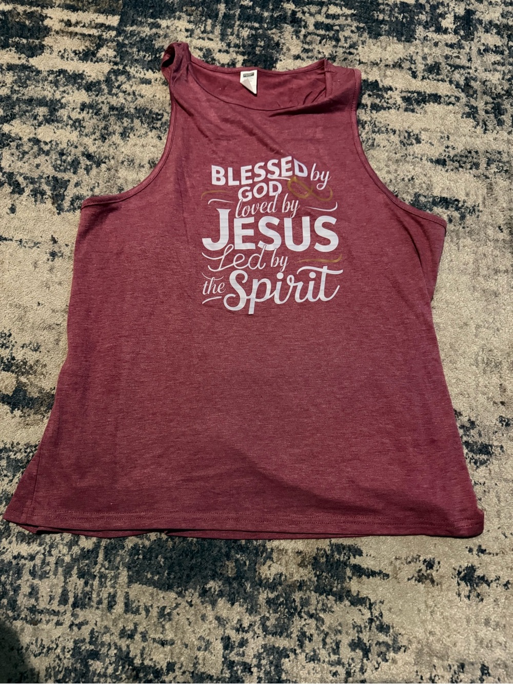 Maroon Faith Graphic Tank Top - Blessed by God Jesus Spirit